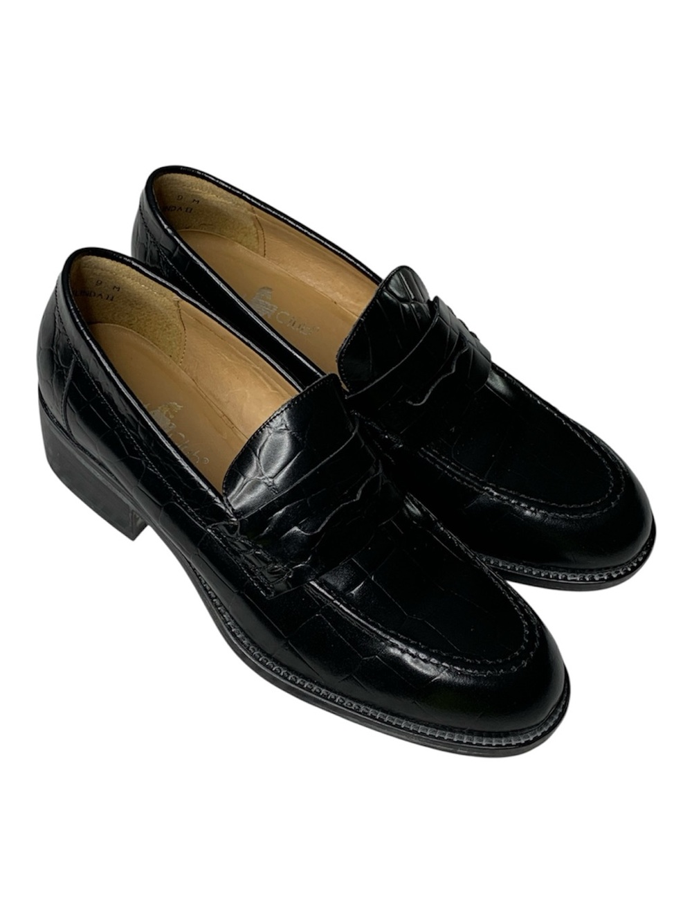 VTG Hunt Club Belinda Black Croc Embossed  Leather Penny Loafer preppy 9M Italy